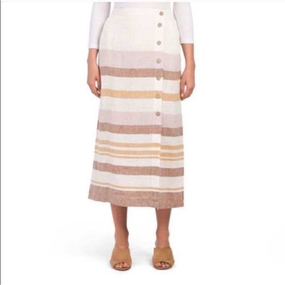 Rachel Zoe linen striped skirt with side buttons Sz M - Picture 1 of 8
